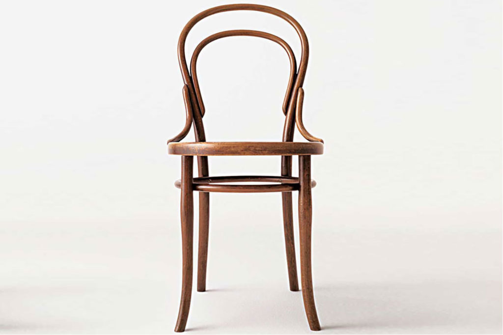 wood and cane chair by Thonet called chair number 14, designed in 1859